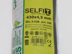 SapiSelco Kábelkötegelő, 430x4, 5 Fekete Gyorskötöző - ERŐS, tartós SapiSelco SELFIT iparilag is minősített kötegelő 100db/csomag [SEL. 3.428]