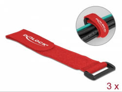 Delock Befűzős hurkolható tépőzáras kábelkötegelő piros 280 x 38mm (3db/csomag)