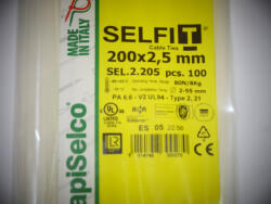 SapiSelco Kábelkötegelő, 200x2, 5 Natúr Gyorskötöző - ERŐS, tartós SapiSelco SELFIT iparilag is minősített kötegelő 100db/csomag [SEL. 2.205]