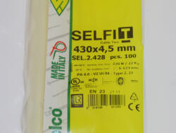 SapiSelco Gyorskötöző 430x4, 5 Natúr ERŐS, tartós Kábelkötegelő (100db) iparilag is minősített SapiSelco SELFIT típusú kötegelő