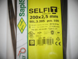 SapiSelco Kábelkötegelő, 200x2, 5 Fekete Gyorskötöző - ERŐS, tartós SapiSelco SELFIT iparilag is minősített kötegelő 100db/csomag [SEL. 3.205]