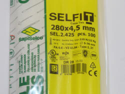 SapiSelco Kábelkötegelő, 280x4, 5 Natúr Gyorskötöző - ERŐS, tartós SapiSelco SELFIT iparilag is minősített kötegelő 100db/csomag [SEL. 2.425]