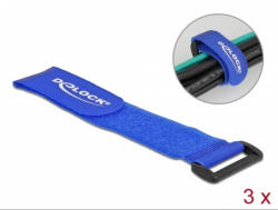 Delock Befűzős hurkolható tépőzáras kábelkötegelő kék 280 x 38mm (3db/csomag)