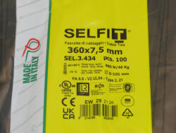 SapiSelco Kábelkötegelő, 360x7, 5 Fekete Gyorskötöző - ERŐS, tartós SapiSelco SELFIT iparilag is minősített kötegelő 100db/csomag [SEL. 3.434]