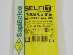 SapiSelco Kábelkötegelő, 200x4, 5 Natúr Gyorskötöző - ERŐS, tartós SapiSelco SELFIT iparilag is minősített kötegelő 100db/csomag [SEL. 2.223]