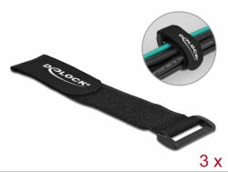 Delock Befűzős hurkolható tépőzáras kábelkötegelő fekete 280 x 38mm (3db/csomag)