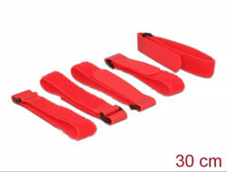 Delock Befűzős hurkolható tépőzáras kábelrendező piros 300 x 20mm (5db/csomag)