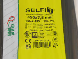 SapiSelco Gyorskötöző 450x7, 5 Fekete ERŐS, tartós Kábelkötegelő (100db) iparilag is minősített SapiSelco SELFIT típusú kötegelő