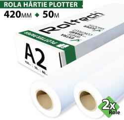 ROLTECH Rola Hartie Plotter A2 ROLTECH | 420mm x 50m | 80 gr/m2 | 2 role/pachet