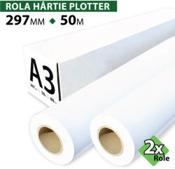 ROLTECH Role Hartie Plotter A3 ROLTECH | 297mm x 50m | 80 gr/m2 | 2 role/pachet