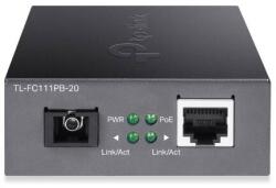 TP-Link Media Convertor WDM TP-Link FC111PB-20 1x 10/100Mbps RJ45 Port cu POE 802.3af 1x 100Mbps SC Fiber Port pana la 20KM Negru (FC111PB-20)