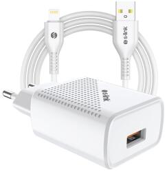 S-Link Hálózati töltő SL-EC40L (1db USB, 5V/2.4A, 12W, Gyorstöltés, Lightning-USB 100cm adat+töltőkábel, fehér) (35310) (35310)