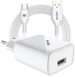 S-Link Hálózati töltő SL-EC40T (1db USB, 5V/2.4A, 12W, Gyorstöltés, USB Type-C, 100cm adat+töltőkábel, fehér) (35309) (35309)