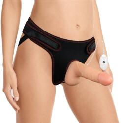 Lovetoy Set Easy Strap-On cu Vibrator Detasabil, 10 Moduri Vibratii, TPE, Natural, 18 cm