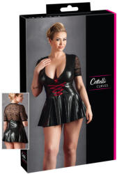 Cottelli Plus Size - fényes ruha piros fűzővel (fekete) (27152011051)