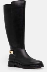 Tommy Hilfiger csizma TH LOGO LEATHER LONG BOOT fekete, női, enyhén téliesített, lapos talpú, FW0FW08335 - fekete Női 37