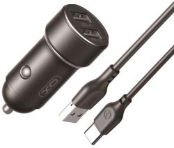 XO autós töltő CC53 12W 2x USB fekete + USB - USB-C kábel