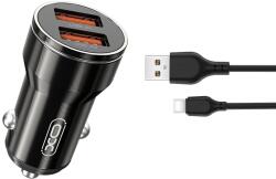 XO autós töltő CC48 2x USB 2, 4A fekete + USB-C kábel