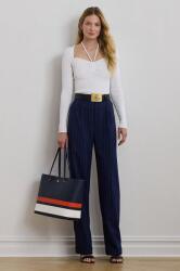 Lauren Ralph Lauren gyapjú nadrág sötétkék, magas derekú széles, 200957330 - sötétkék 42