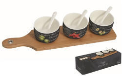 Easy Life Nuova R2S Kínáló fatálca 3 porcelántálkával és kanállal 37x9cm, World Of Party