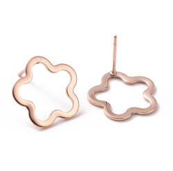  Rózsaarany Színű Nemesacél Virág Bedugós Fülbevaló Szilikon Dugóval 14x14mm