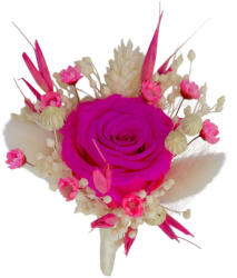 Eventissimi® Floare de piept personalizabila, Cocarda, Mini roza criogenata si Plante naturale uscate (Roz Alb) (CC-033)