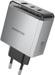 BOROFONE fali töltő BN22 Lena GaN - 2xType C + USB - QC 3.0 PD 65W szürke - smartdiszkont