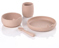 Jane Set complet de masa, Jane, Din silicon, Cu 4 piese, Farfurie, Bol, Lingurita si pahar, BPA free, Pale (8420421089309) Set pentru masa bebelusi