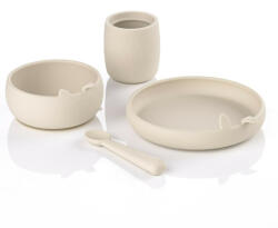 Jane Set complet de masa, Jane, Din silicon, Cu 4 piese, Farfurie, Bol, Lingurita si pahar, BPA free, Sand (8420421089507) Set pentru masa bebelusi