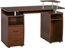 HomCom számítógépasztal, kihúzható polc, billentyűzet állvány, forgácslap / fém, 120x55x85 cm, barna