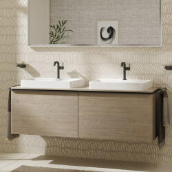 Hansgrohe Xelu Q Dupla Konzolos mosdószekrény 1560/550 mosdótálakhoz, matt fekete fogantyú/természetes tölgy 54072670 (54072670)