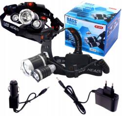 Bass Polska Extra erős SWAT 3 x CREE XML-T6 fejlámpa, 2 féle adapterrel, 2200 mAh, 4 világítási móddal (3916)