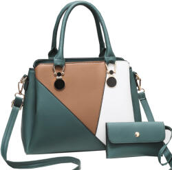 Dollcini háromszínű női kézitáska - Elegáns PU bőr válltáska és crossbody táska pénztárcával, Több színben - Zöld (425241)
