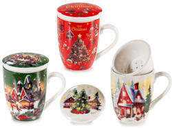 Decorer Set 3 cani cu infuzor Craciun portelan multicolor 8x11.5 cm, 300 ml (A72.13.59)