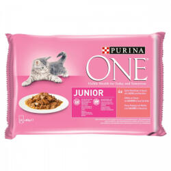 Nestlé Purina One Junior Mini Filé nedves macskaeledel szószban lazaccal és sárgarépával 4 x 85 g (12500569)