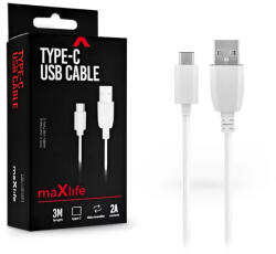 Maxlife Type C Adat- és töltőkábel gyorstöltés-kompatibilis 2A 3 méter fehér