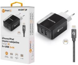 ALIGATOR 3.4A intelligens hálózati töltő, 2xUSB, intelligens IC, fekete, kábel iPhone/iPad 2A (CHS0001)