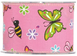 Decoration & Design Szalag pillangós, méhecskés textil 63mmx10m pink (PV413503)