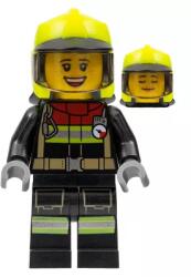 LEGO® cty1356 - LEGO minifigura női tűzoltó, fekete tűzoltóruhában, neon sárga tűzoltósisakban, napellenzővel (cty1356)