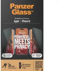 Panzer UWF Privacy védőüveg applikátorral Apple iPhone 15 számára, fekete (P2809)