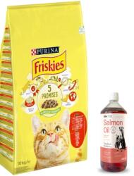 Friskies PURINA Friskies marhahús és csirke vegyes zöldséges macskatáp 10kg + Lab-V lazacolaj 100% Minden korú kutyáknak és macskáknak 1000ml hidegen sajtolt 1000ml