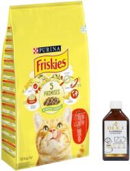 Friskies PURINA Friskies marhahús és csirke vegyes zöldséges macskatáp 10kg + Lab-V lazacolaj 100% Minden korú kutyáknak és macskáknak 250ml hidegen sajtolva