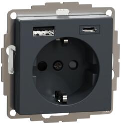 Schneider Electric MTN2367-0414 MERTEN 2P+F aljzat, GYV, kettős USB töltővel, rugós bekötés, 16A / 3A, A+C, antracit (MTN2367-0414)