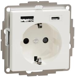 Schneider Electric MTN2367-0319 MERTEN 2P+F aljzat, GYV, kettős USB töltővel, rugós bekötés, 16A / 3A, A+C, polárfehér (MTN2367-0319)