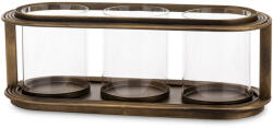 ART-POL Modern ovális bronzos fém mécsestartó üvegbúrával 3db mécses számára 17x49x19cm (175630)