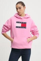 Tommy Hilfiger felső rózsaszín, női, nyomott mintás, kapucnis, DW0DW19407 - rózsaszín S