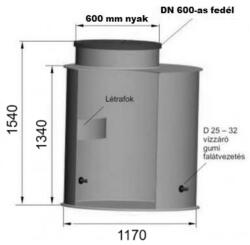 Vízóra akna DN 1170/1540 hegesztett PE. műanyag, lépésálló tetővel, 2 db gumicsatlakozóval