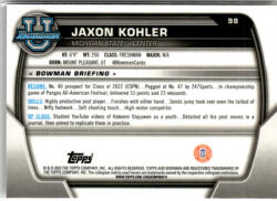 Topps 2022-23 Bowman Chrome University #98 Jaxon Kohler