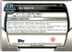 Topps 2022-23 Bowman Chrome University #10 RJ Davis