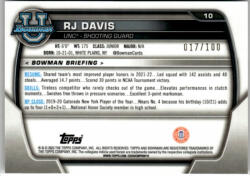 Topps 2022-23 Bowman Chrome University RayWave Refractors #10 RJ Davis 017/100